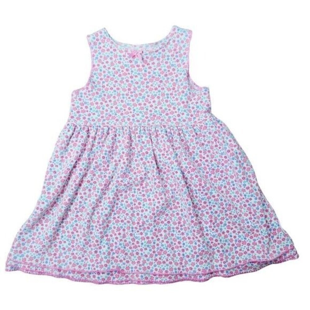 Vintage 90s Pink Blue Floral Sleeveless Girls Dress